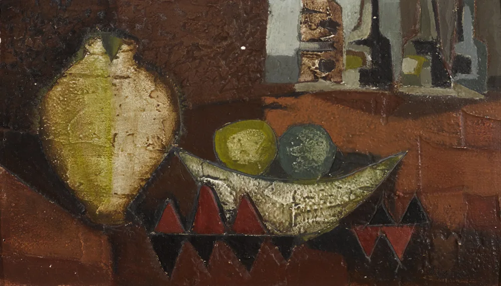 OCHRE VASE by Arthur Armstrong, 1963, oil on board, sold Nov 2017