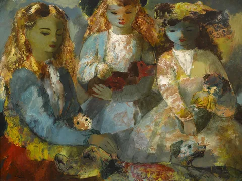 Daniel O'Neill, GIRLS AND DOGS, oil on board