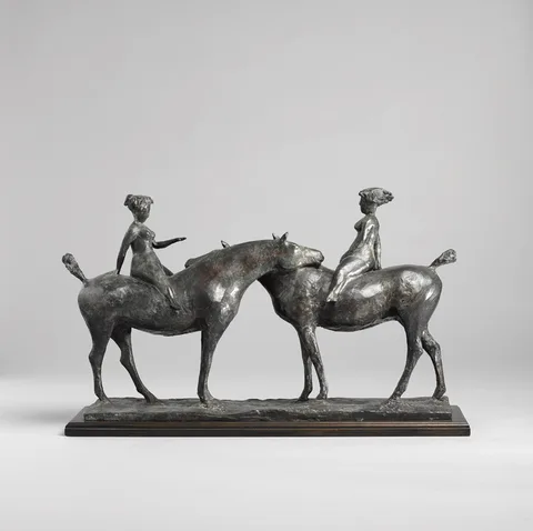 TWO AMAZONS by Olivia Musgrave, bronze on wooden base; (no. 1 from an edition of 9), sold Nov 2017
