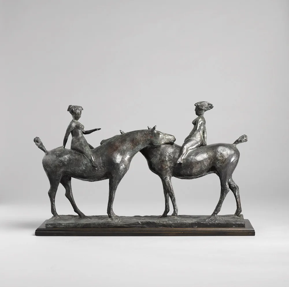 TWO AMAZONS by Olivia Musgrave, bronze on wooden base; (no. 1 from an edition of 9), sold Nov 2017