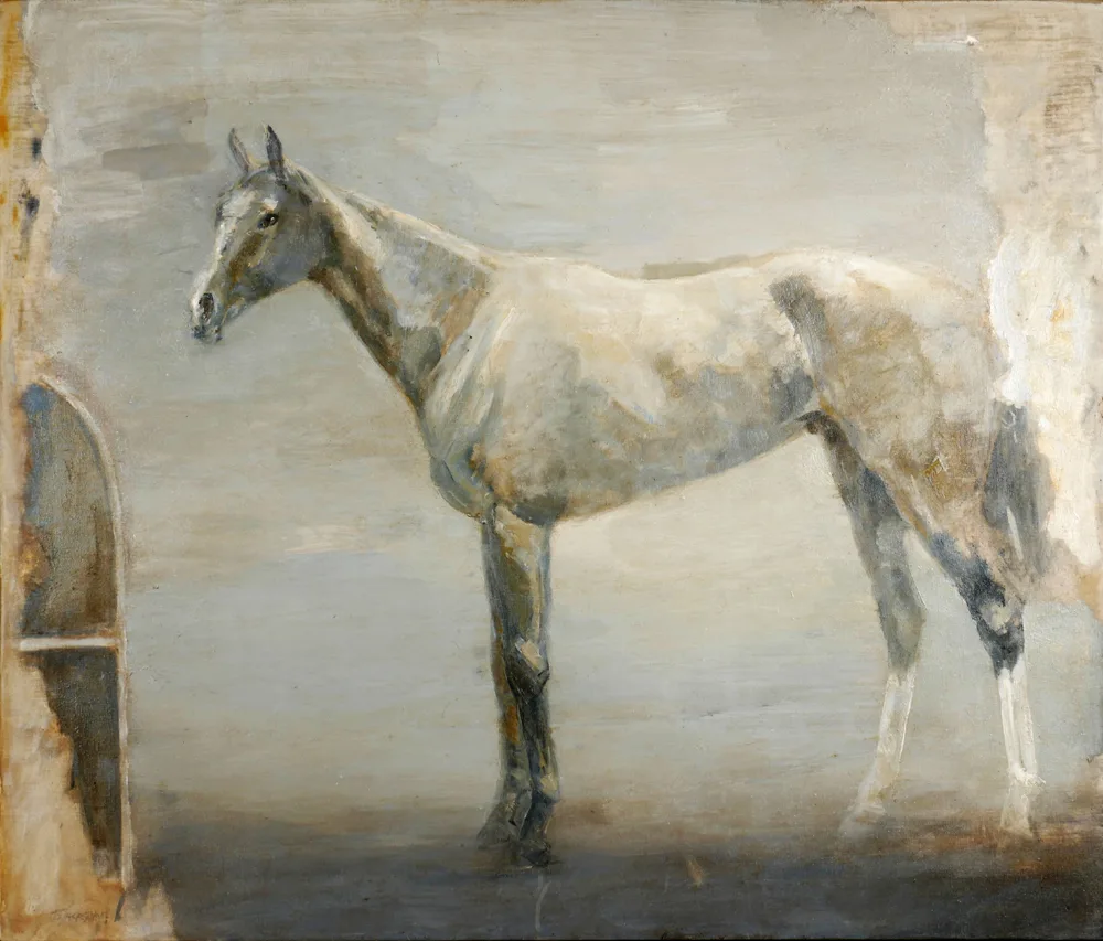 GREY HORSE IN A STABLE by Basil Blackshaw, oil on canvas, offered Nov 2017