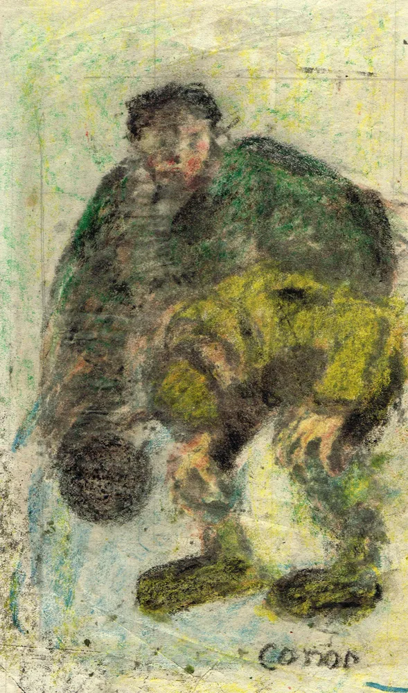 William Conor, TWO FIGURES ROAD BOWLING, crayon