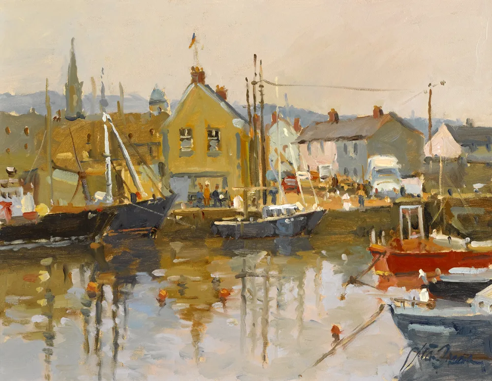 MORNING MIST, ARKLOW HARBOUR, COUNTY WICKLOW by Liam Treacy, 2001, oil on canvas, sold Nov 2017