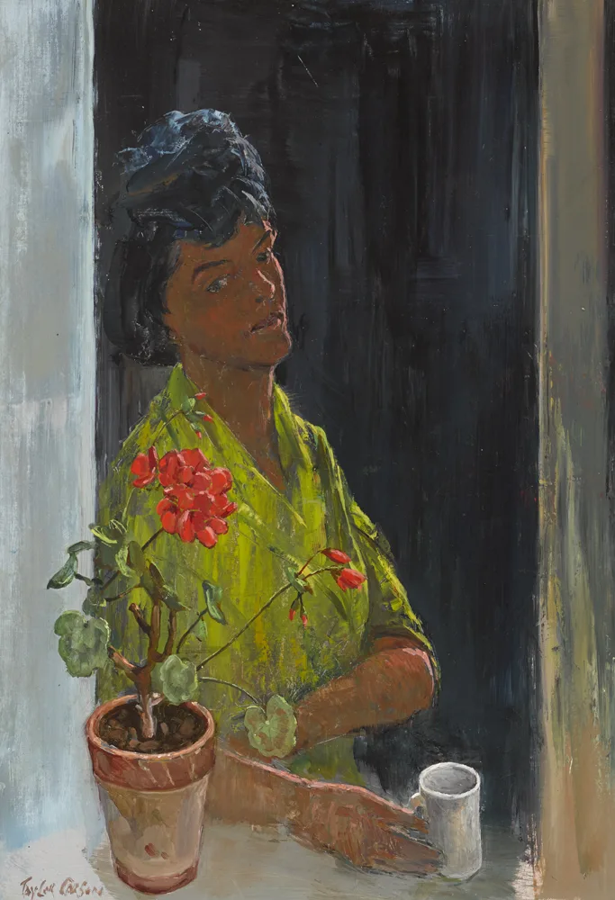 COFFEE BREAK by Robert Taylor Carson, oil on canvas panel, offered Nov 2017