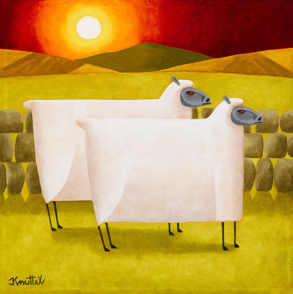 TWO SHEEP by Graham Knuttel, oil on canvas, sold Nov 2017