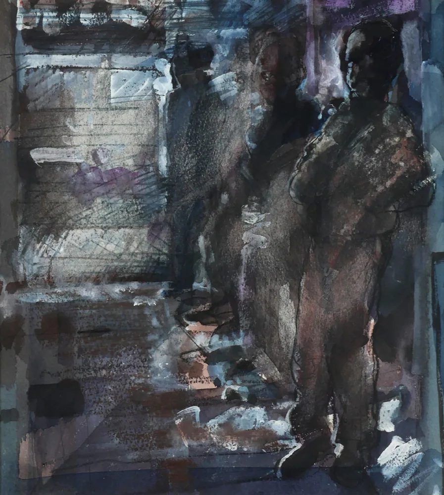 STANDING FIGURES by David Crone, watercolour and pastel, sold Oct 2017