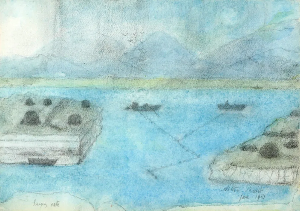 LAYING NETS by Arthur Power, 1981, pastel, offered Oct 2017