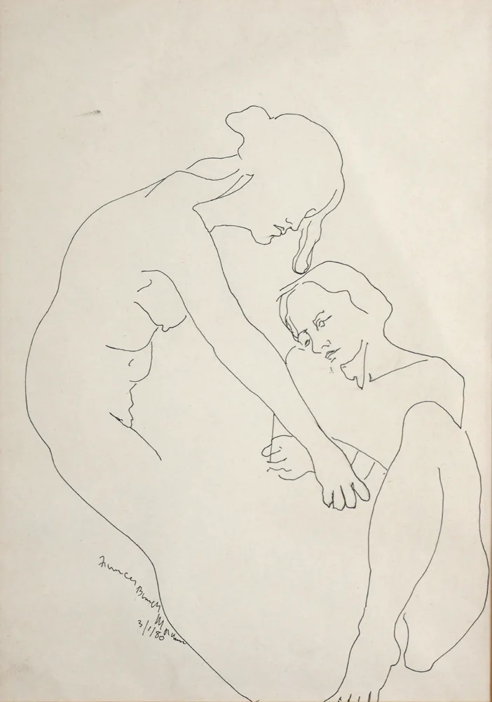 ARTIST AND MODEL by Frances Bunch Moran, 1980, pen & ink on paper, sold Oct 2017