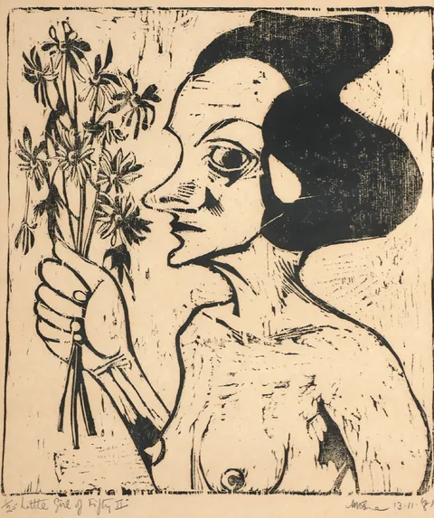 Michael Kane, LITTLE GIRL OF FIFTY, 1981, woodcut; (no. 1 from an edition of 25)