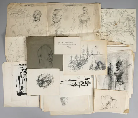 Daniel O'Neill, ARCHIVAL COLLECTION OF DRAWINGS AND SKETCHES, pencil, charcoal, ink, watercolour; (all unframed; some double-sided); (40 works approx)