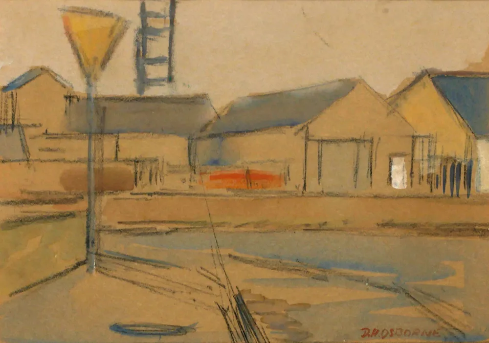 STREET CORNER, PORTAVOGIE, COUNTY DOWN by Dennis Henry Osborne, watercolour, sold Oct 2017