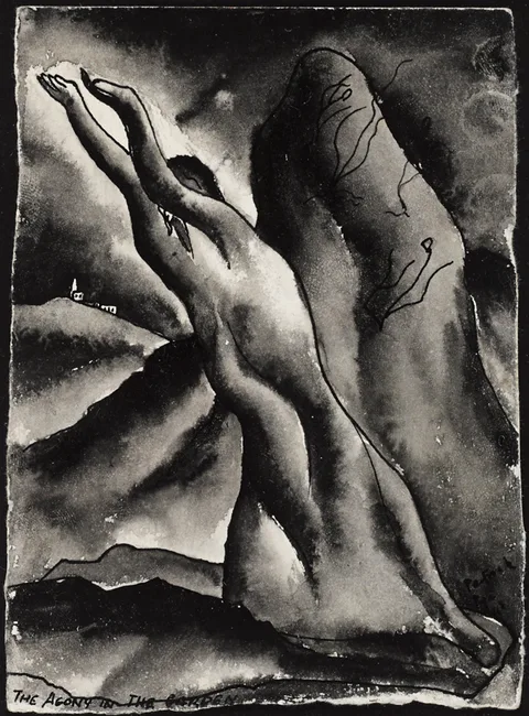 Patrick Pye, THE AGONY IN THE GARDEN, pen and inkwash on paper