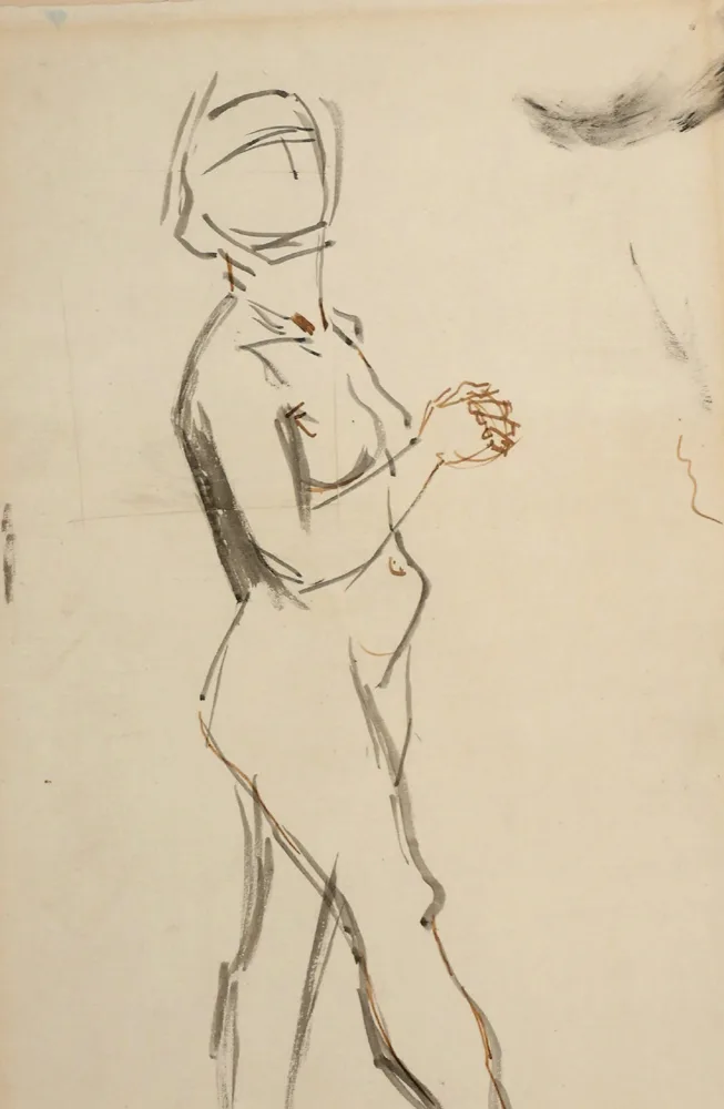 STANDING NUDE by Patrick Pye, ink and wash, offered Oct 2017
