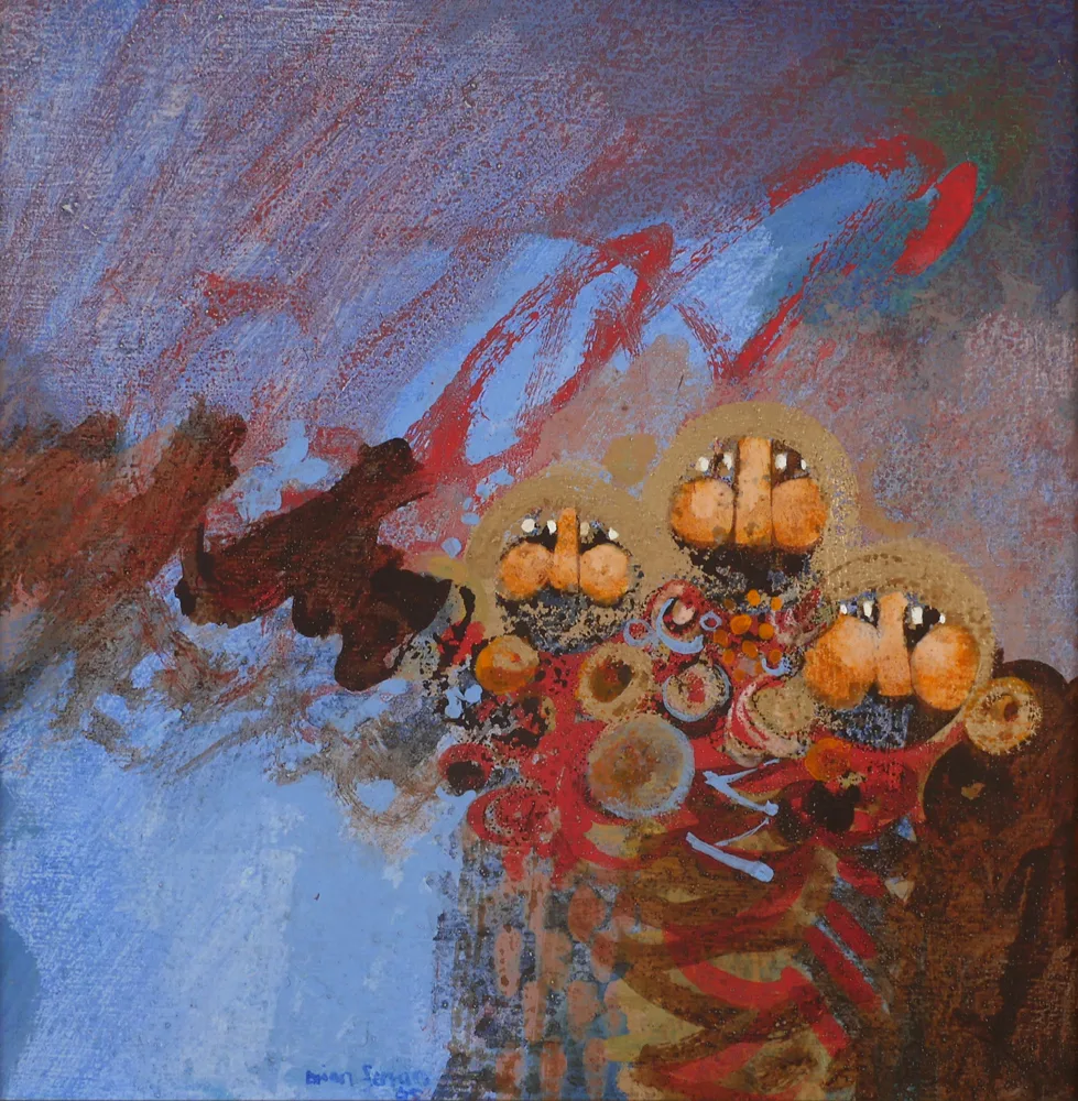 TÁIN PAINTING by Brian Ferran, 1995, oil, gouache and gold paint on board, sold Oct 2017