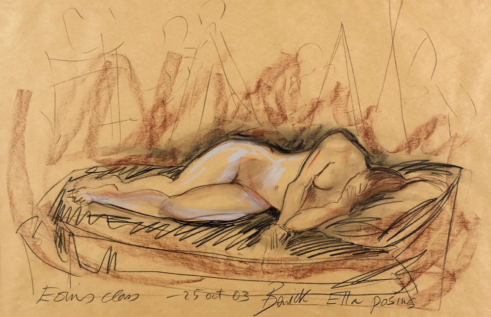 EOIN'S CLASS, ELLA POSING by Pauline Bewick, 2003, charcoal and pastel, offered Oct 2017