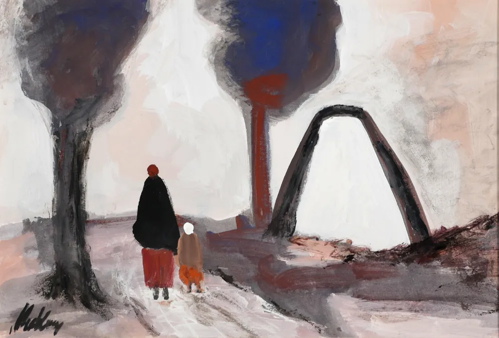 SHAWLIE AND CHILD by Markey Robinson, gouache, sold Oct 2017