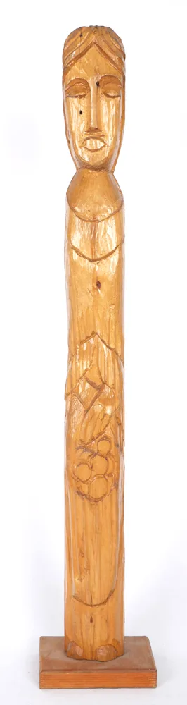 FIGURE WITH FRUIT by Markey Robinson, wood carving, sold Oct 2017
