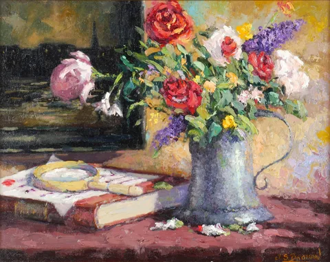 James S. Brohan, STILL LIFE WITH FLOWERS, oil on board