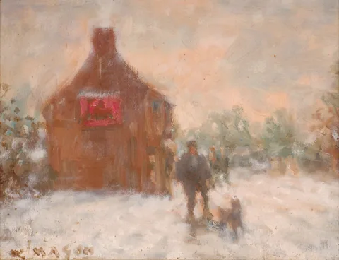 William Mason, MAN WITH DOG, oil on board