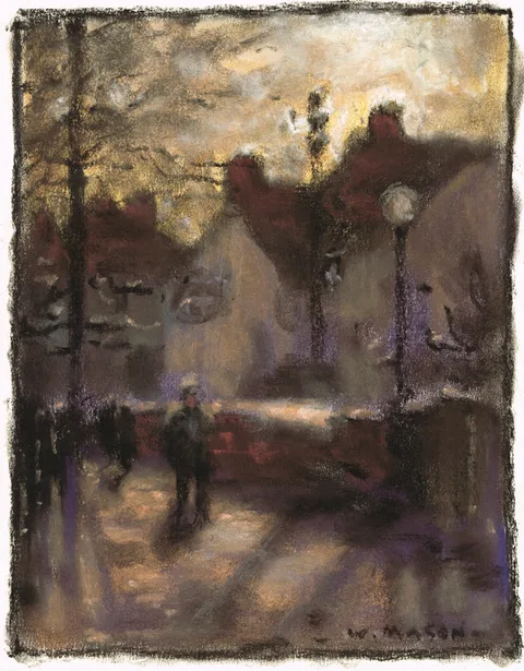 PLEIN AIR PAINTERS AND PARK AND STREET SCENES (SET OF SIX) by William Mason, pastel on paper; (6); (unframed), sold Oct 2017