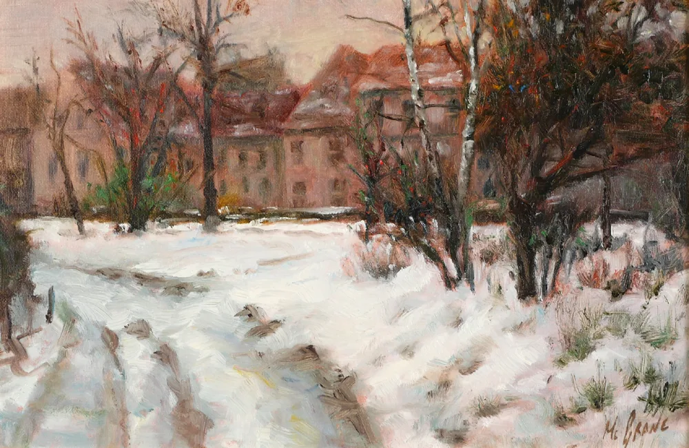 WINTER STUDY, PRAGUE, CZECH REPUBLIC by Henry McGrane, oil on board, sold Oct 2017