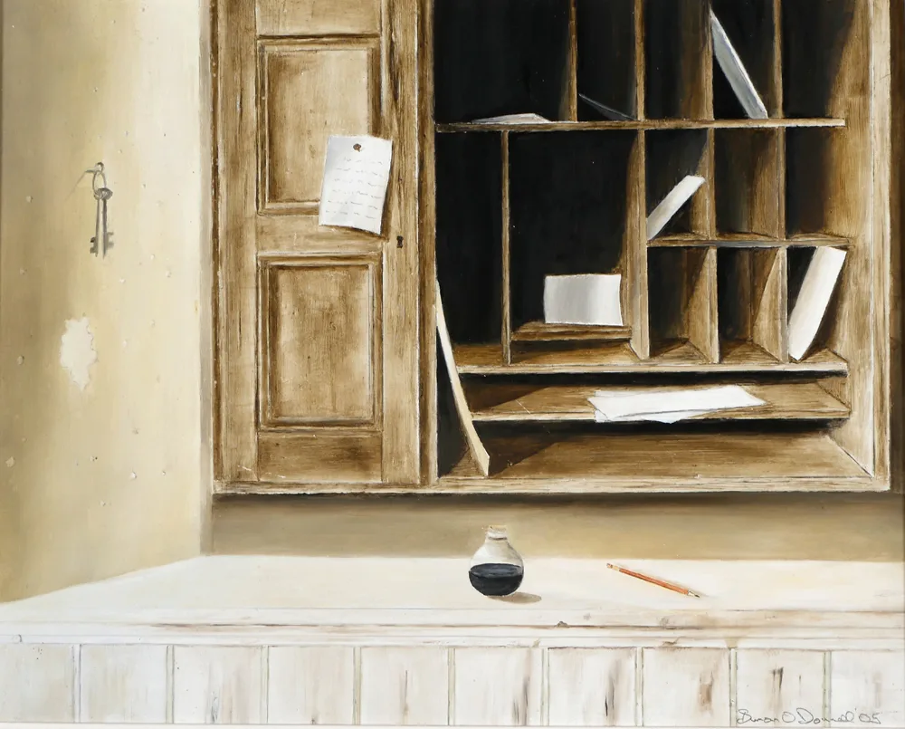 PIGEON HOLES by Simon O'Donnell, 2005, oil on board, sold Oct 2017