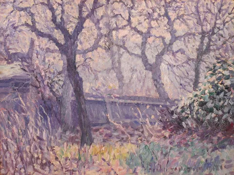 Frederick O'Neill Gallagher, FOREST SCENE WITH BLOSSOMS, 1918, oil on canvas