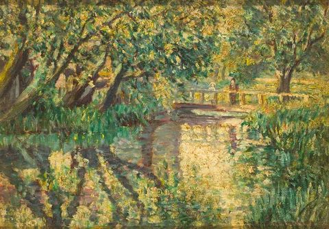 Frederick O'Neill Gallagher, BRIDGE NEAR MORET, FRANCE, 1903, oil on board