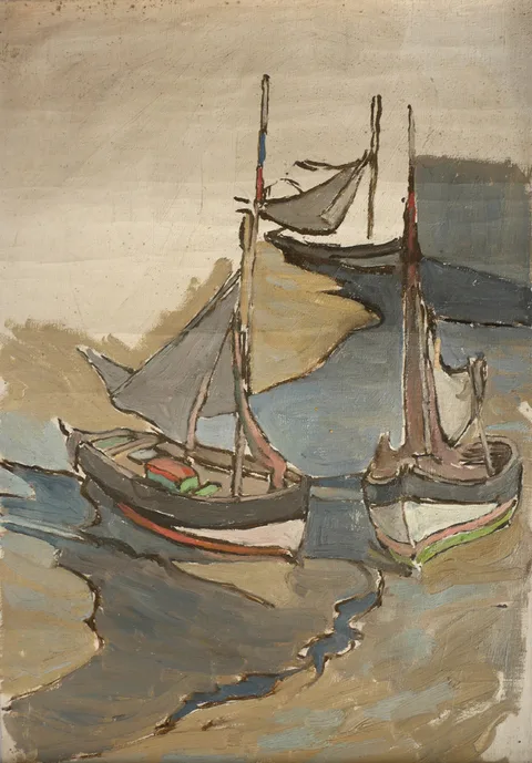 HARBOUR SCENES WITH SAILBOATS (A PAIR) by Georgina Moutray Kyle, oil on canvas; unstretched; (2), sold Oct 2017