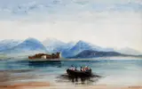 Andrew Nicholl, FIGURES IN A BOAT WITH A RUINED CASTLE IN THE DISTANCE