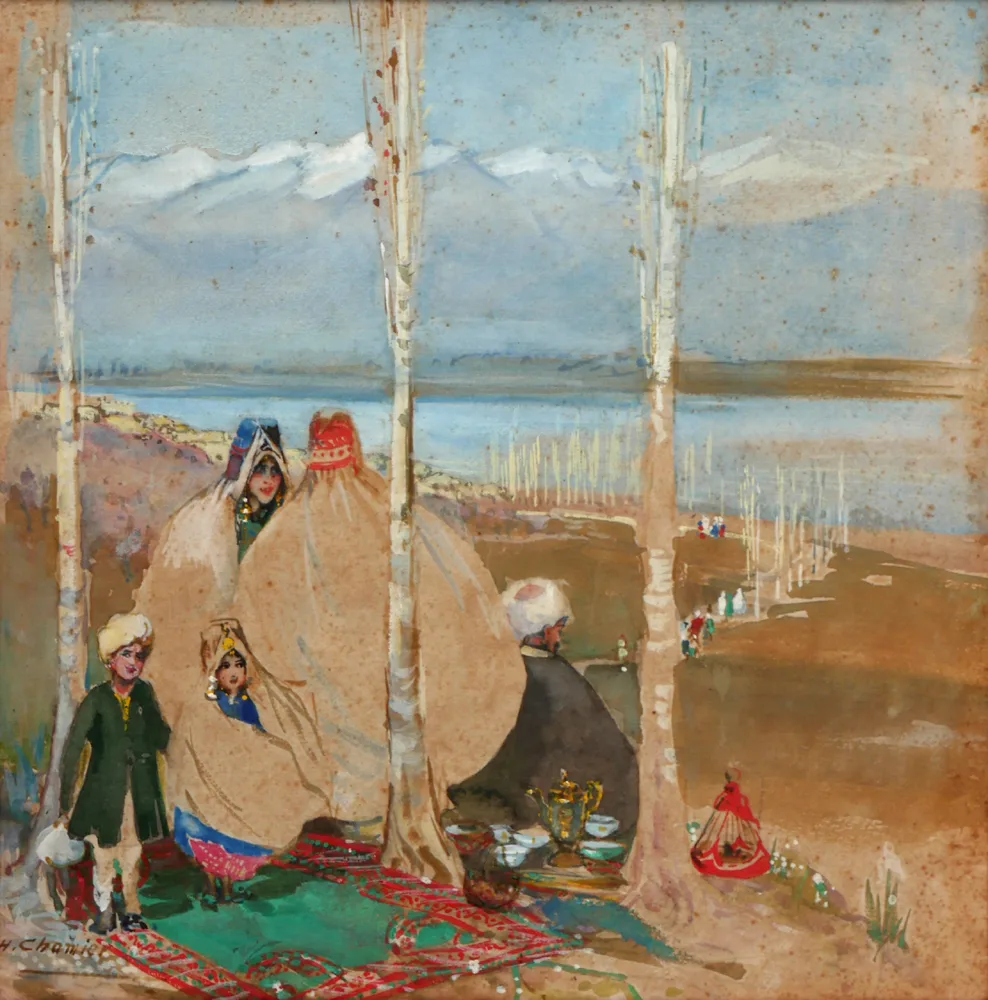 H. Chamiere, AN INDIAN DESHI CARAVAN TRAIL and TWO ANONYMOUS WATERCOLOURS (SET OF THREE), watercolour; (3)