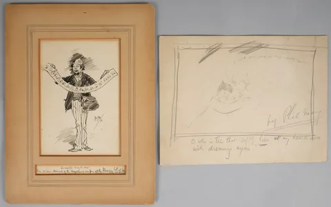 Phil May, 'ERE YE ARE. PORTRAITS OF THE ROYAL FAMILY ONE PENNY, ALL THE BLOOMIN LOT OF 'EM (A PAIR), ink on paper mounted on board; (1); pencil on board; (1)