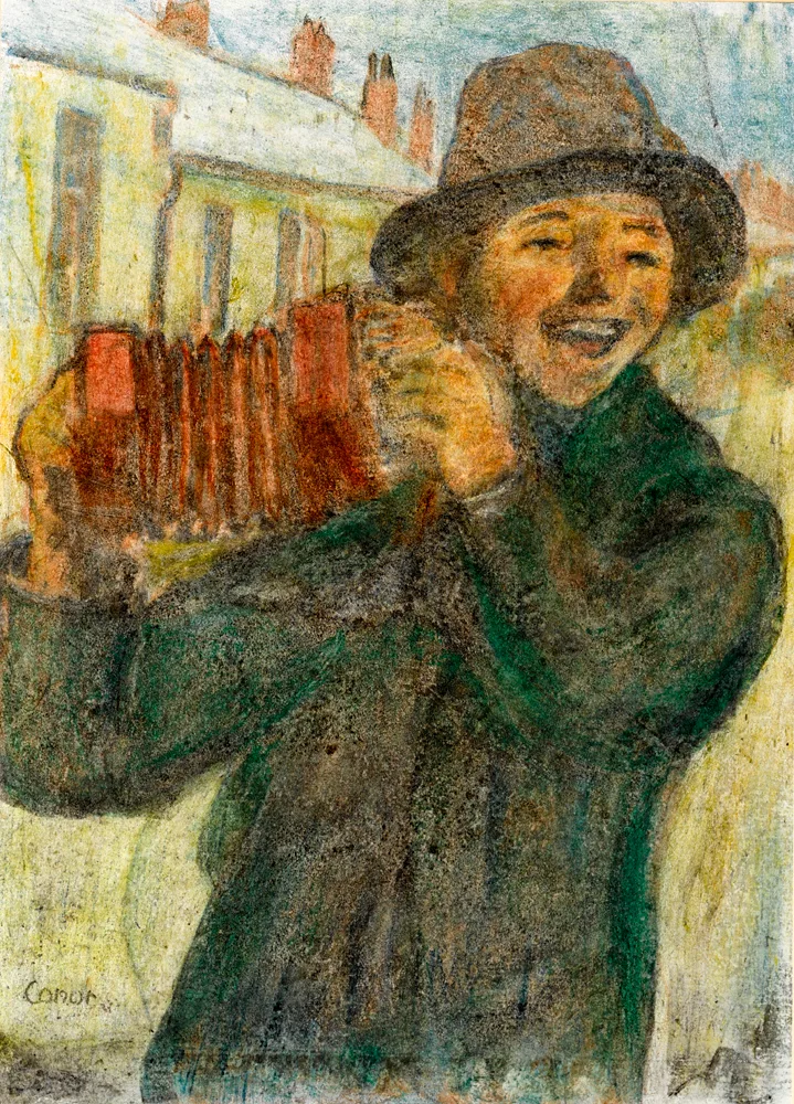 THE ACCORDION PLAYER by William Conor, crayon, sold Oct 2017