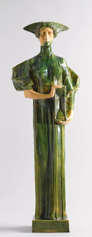 Michael Powolny, FEMALE FIGURE HOLDING AN HOURGLASS, glazed ceramic