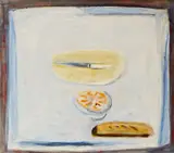 Patrick Collins, STILL LIFE (TABLE WITH BREAD AND FRUIT)
