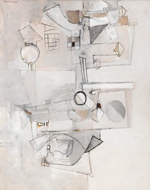 Nevill Johnson, ABSTRACT E, 1972, mixed media on board