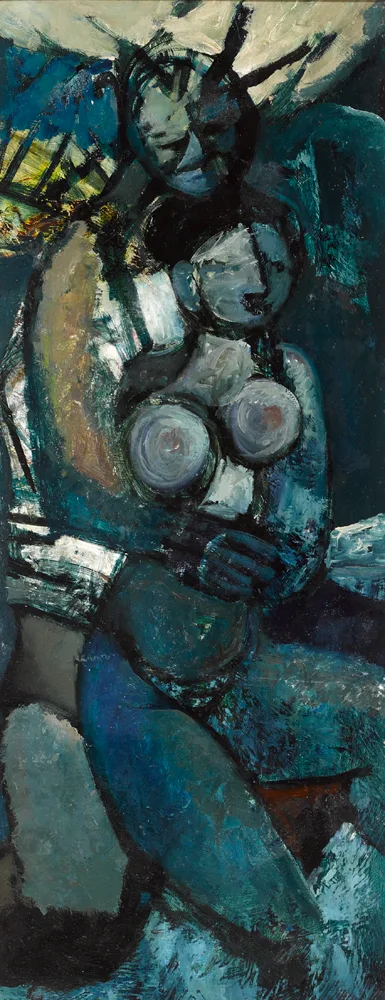 FIGURES EMBRACING by Daniel O'Neill, oil on board, sold Oct 2017