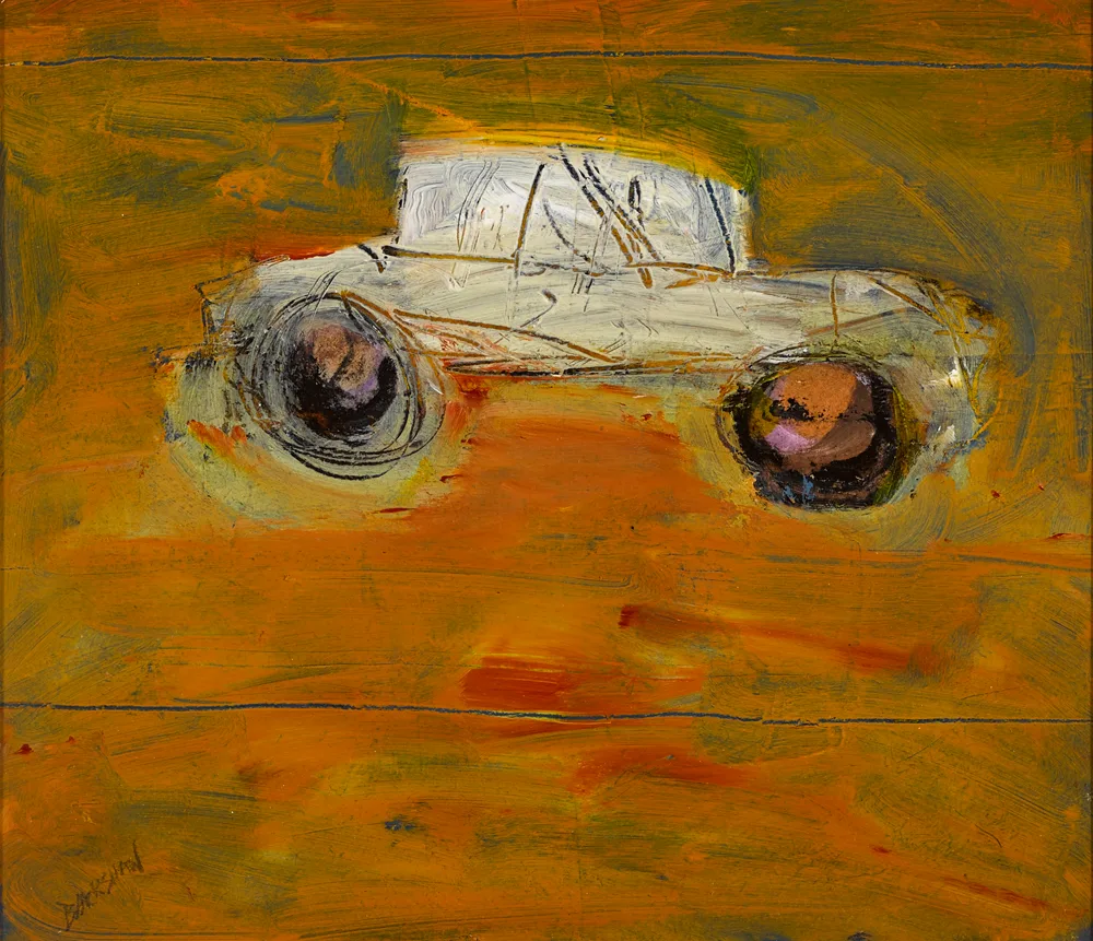 WHITE CAR by Basil Blackshaw, oil on board, sold Oct 2017