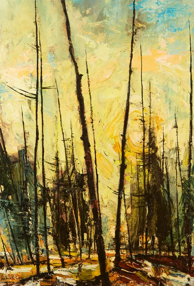 Kenneth Webb, SUNLIT FOREST, 1961, oil on board