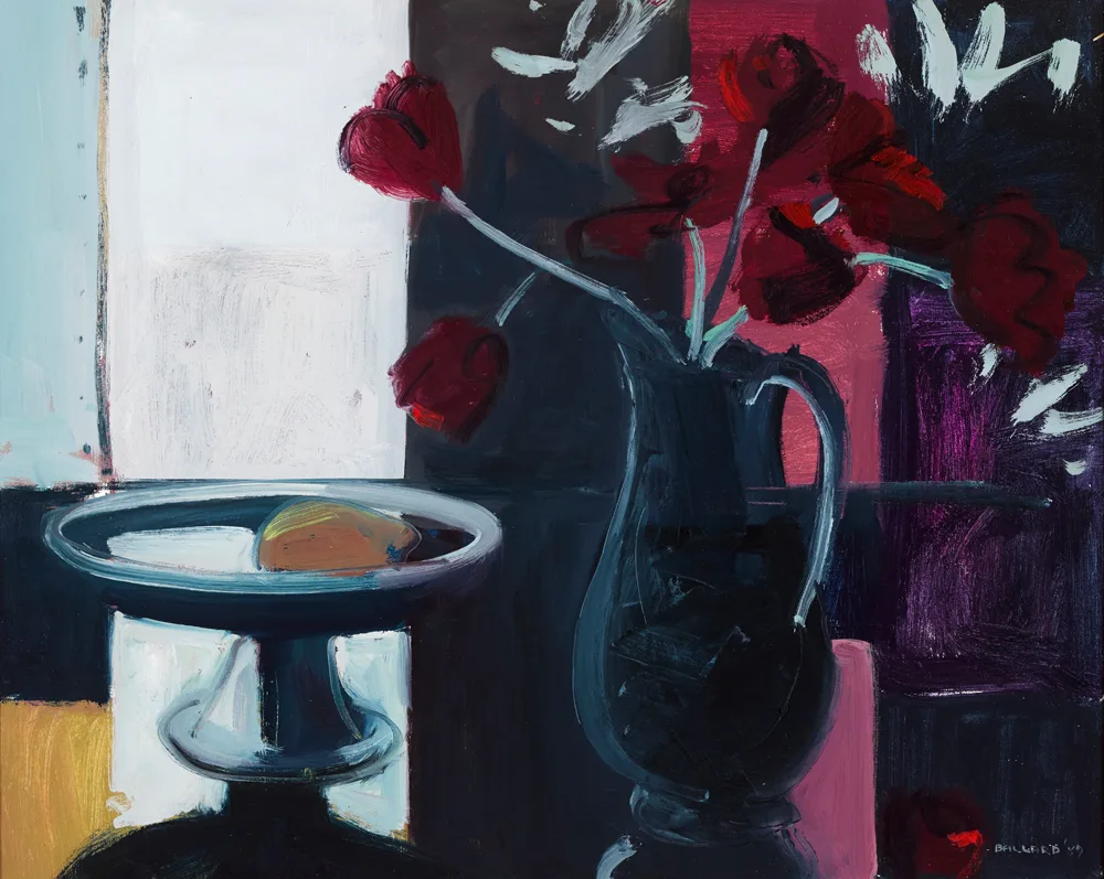 POPPIES IN JUG by Brian Ballard, 1989, oil on board, sold Oct 2017