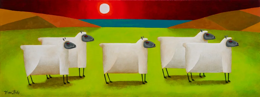 FIVE SHEEP by Graham Knuttel, oil on canvas, sold Oct 2017
