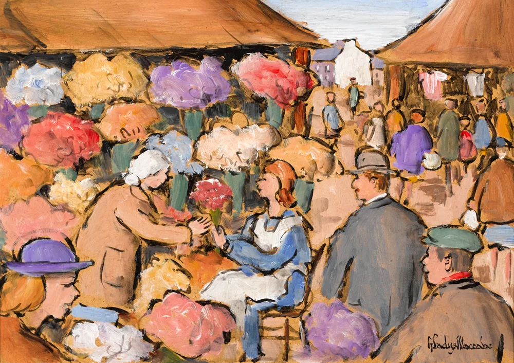 THE FLOWERSELLER by Gladys Maccabe, oil on board, offered Oct 2017