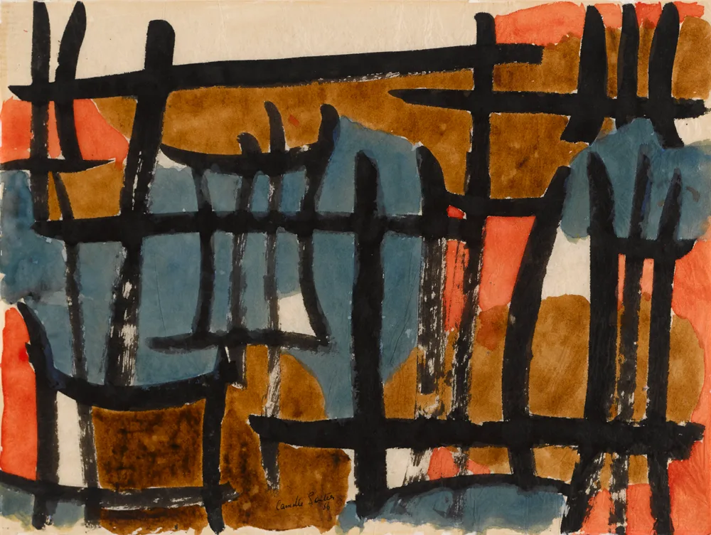 JAPANESE COMPOSITION II by Camille Souter, 1956, watercolour and gouache on Japanese tissue, offered May 2017