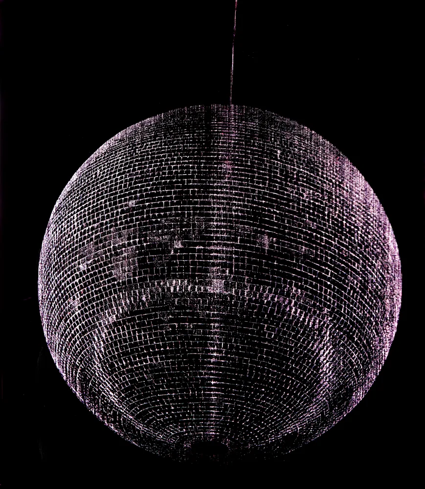 MIR BALL I by Ulrich Vogl, 2007, Scratched out drawing in enamel on glass with diffraction curtain, offered May 2017