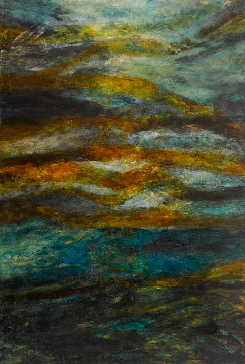 Gwen O'Dowd, SEA AND LAND IN WALES, oil on canvas