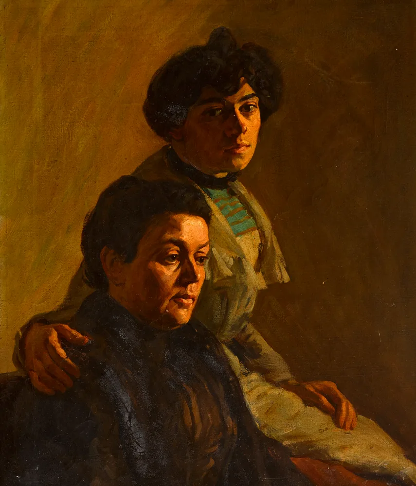 MARY ELLEN O'DONOHUE, MOTHER OF THE ARTIST, AND HER DAUGHTER, MARY JOSEPHINE FENNING (NÉE O'DONOHUE), SISTER OF THE ARTIST by Francis J. O'Donohoe, oil on canvas, sold May 2017