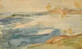 Nathaniel Hone, BEUL [BEAULIEU]: LOW WET SANDS AND SEA, HIGH SAND HILLS BEYOND and TEMPLE, DARK BLUE SEA AND SKY (A PAIR)