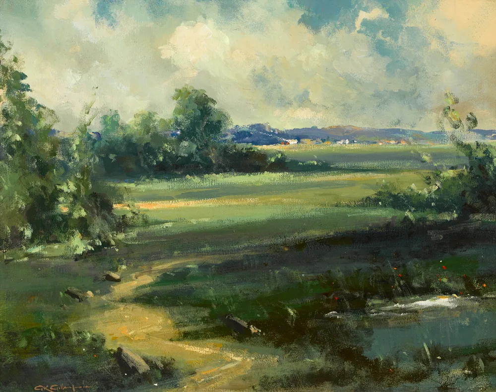 LAGAN FIELDS by George K. Gillespie, oil on board, sold May 2017