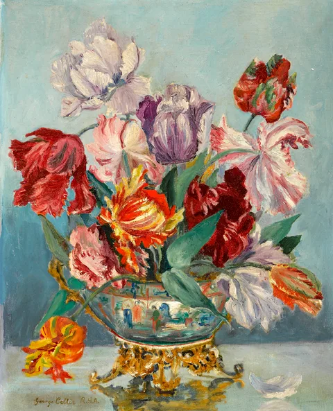 George Joseph Collie, STILL LIFE WITH FLOWERS, oil on canvas