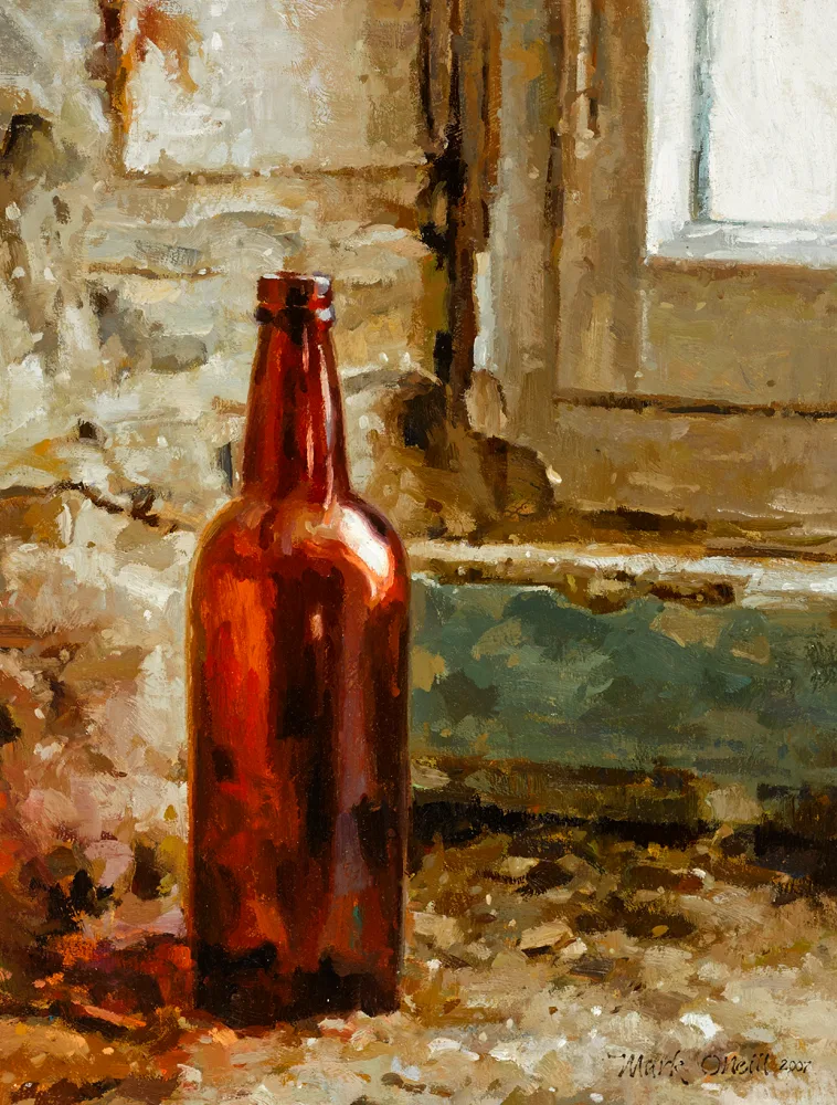 POWER'S BROWN BOTTLE by Mark O'Neill, 2007, oil on board, offered May 2017